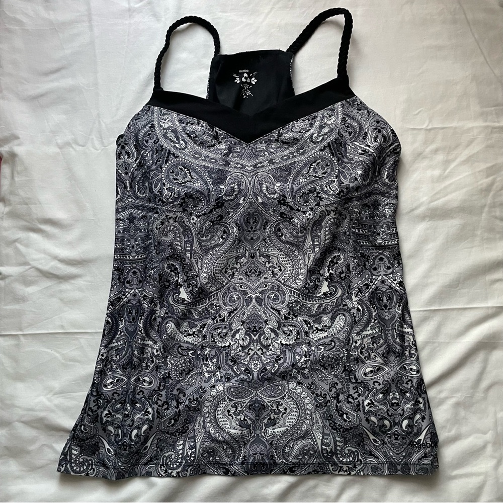 Reebok Black and White Paisley Active Top,‎ XL